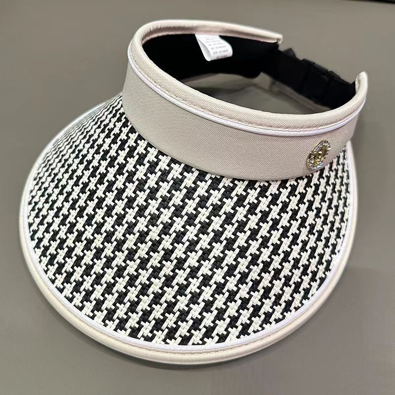 Sombrero de paja con pata de gallo y ala ancha para mujer