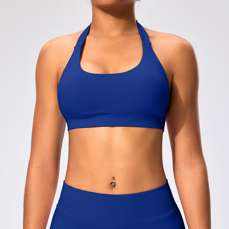 Haut de yoga sexy à col licou et couleur unie pour femme