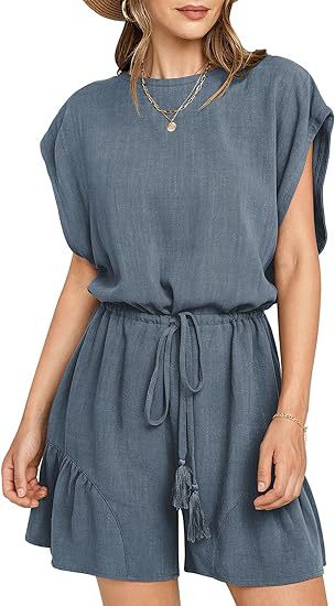 Combinaison décontractée en coton et lin pour femme, couleur unie