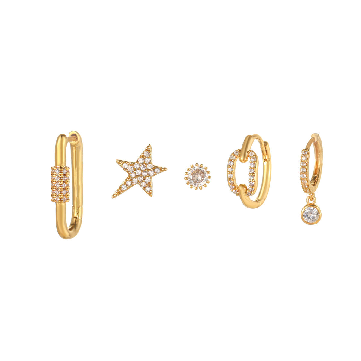 Conjunto de pendientes con borlas y cadena de luna y estrella de circonita para mujer