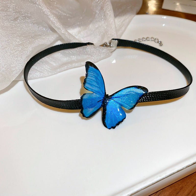 Princess Style Gradient Blue Butterfly Jewelry Set Alloy Clavicle Chain
