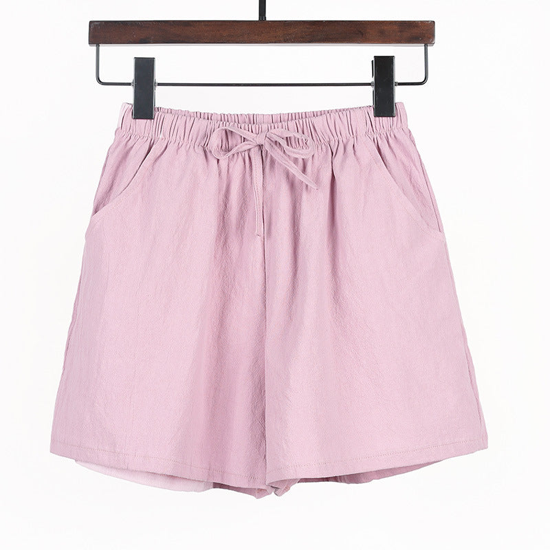 Women Linen Cotton Sports Casual Wide Leg Shorts