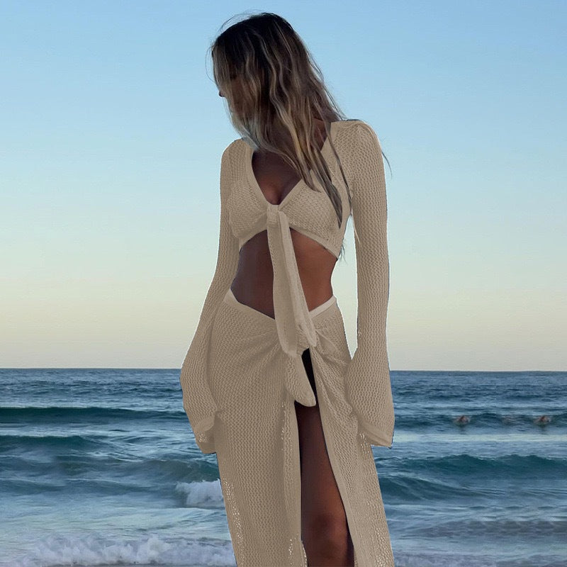 Conjunto de traje de baño sexy de color sólido con agujeros para mujer