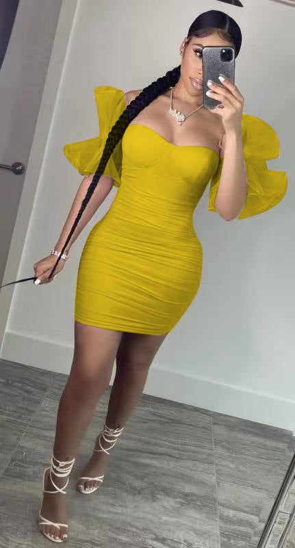 Women Fashion Sexy Elegant Irregular Mesh-Sleeves Dress