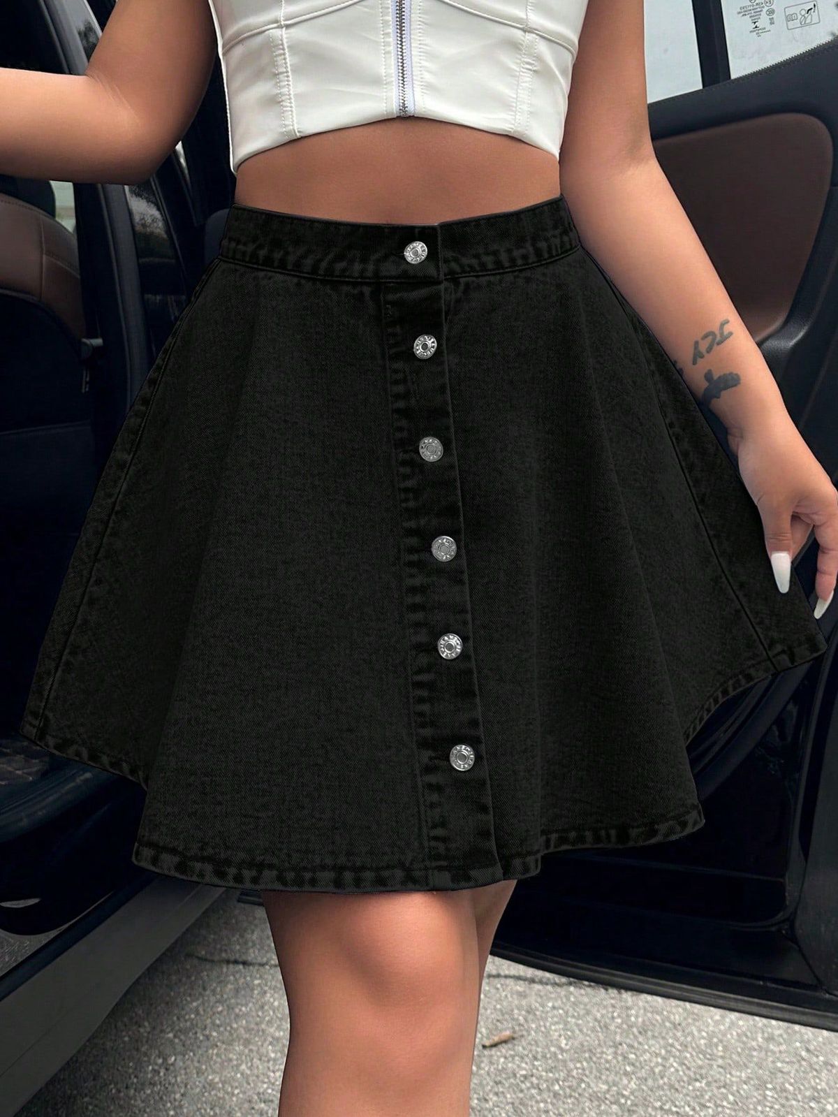 Falda vaquera holgada de cintura alta informal para mujer, color liso, estilo urbano