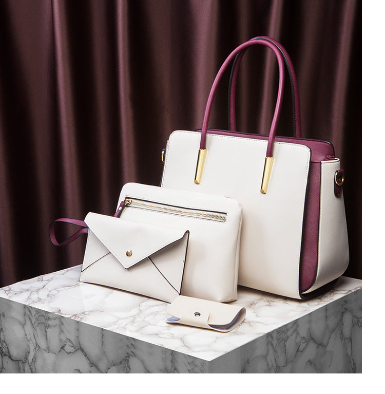 Conjuntos de bolsos de moda con bloques de color, bolsos de hombro de PU para mujer