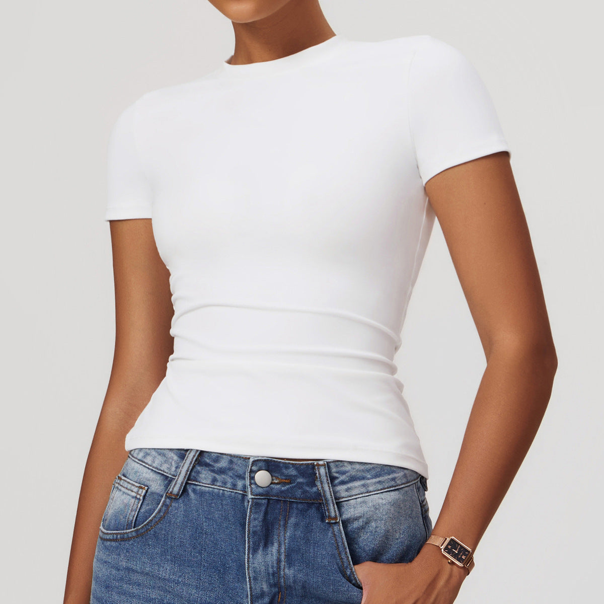 Camiseta informal de color liso de secado rápido para mujer