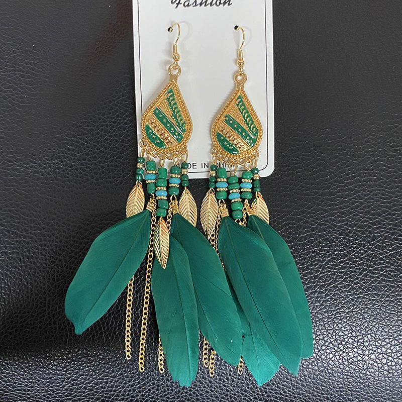 High-Value Feather Bohemian Long Tassel Earrings