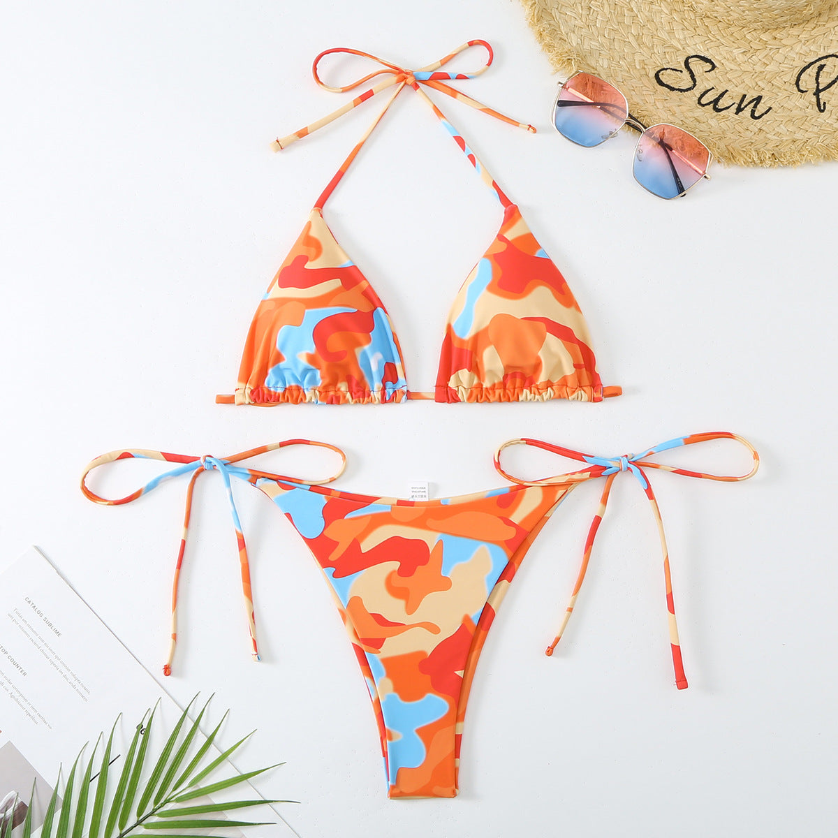 Bikini sexy con cordones en contraste para mujer