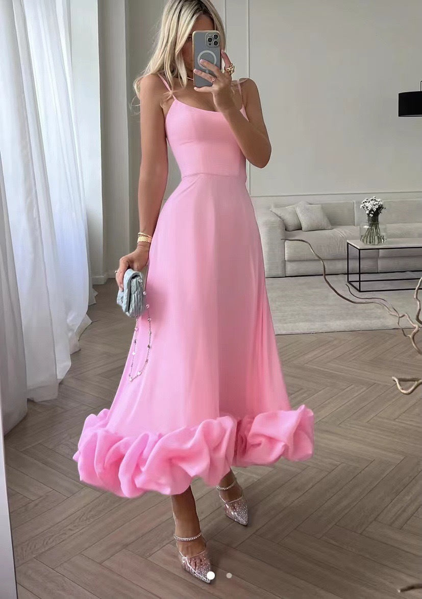 Women Fashion Elegant Solid Color Spaghetti Strap Dress