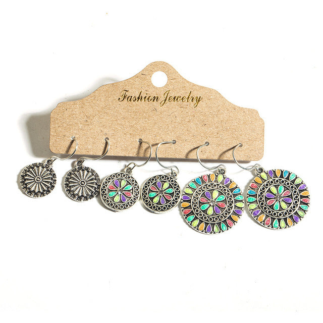 Conjunto de pendientes de aleación con forma de gota de aceite estilo bohemio