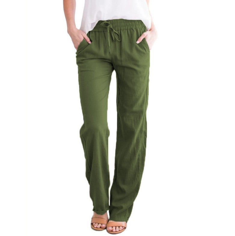Women Casual Solid Color Cotton Linen Loose Pants