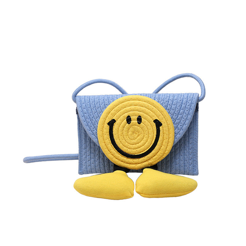 Bolso bandolera creativo de paja con carita sonriente de verano