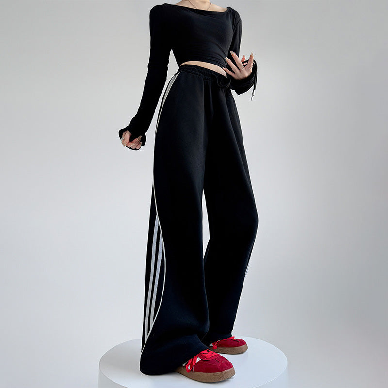 Pantalon large décontracté en coton à rayures pour femme