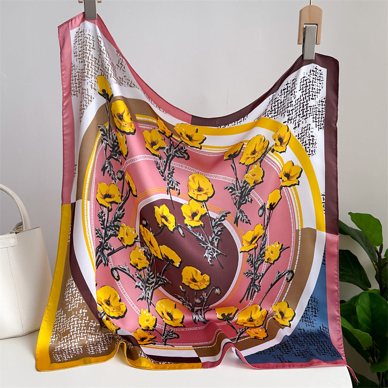 Foulard en satin à fleurs de pivoine pour femme, printemps et été