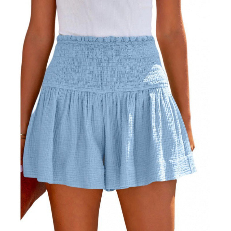 Pantalones cortos plisados de cintura alta informales de algodón y lino para mujer