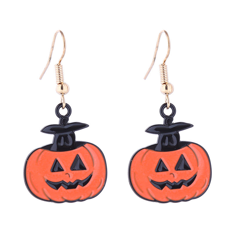 Pendientes de aleación con diseño de calavera, araña y calabaza de Halloween para mujer