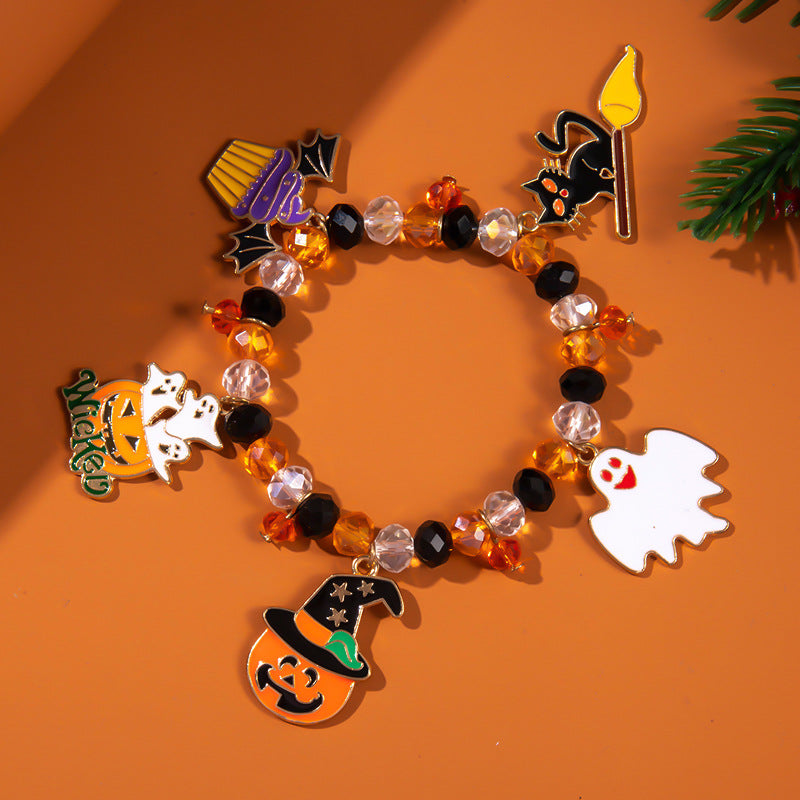 Pulsera naranja de murciélago fantasma de Halloween para mujer