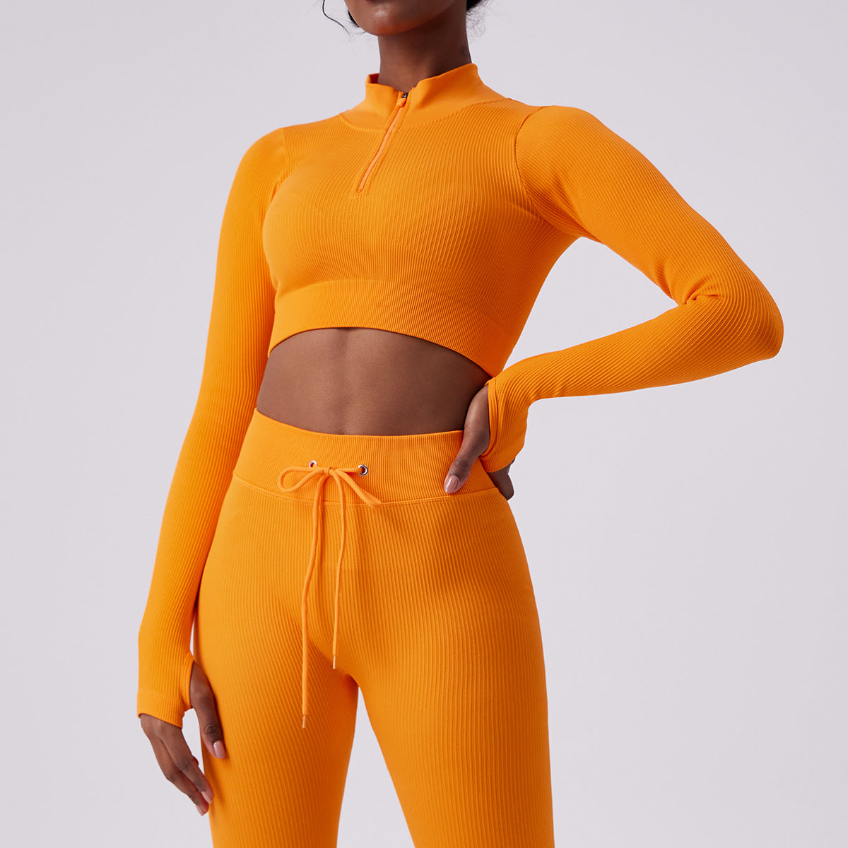 Top corto de yoga de manga larga informal de moda para mujer