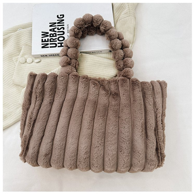 Women Fashion Solid Color Plush Tote Bag