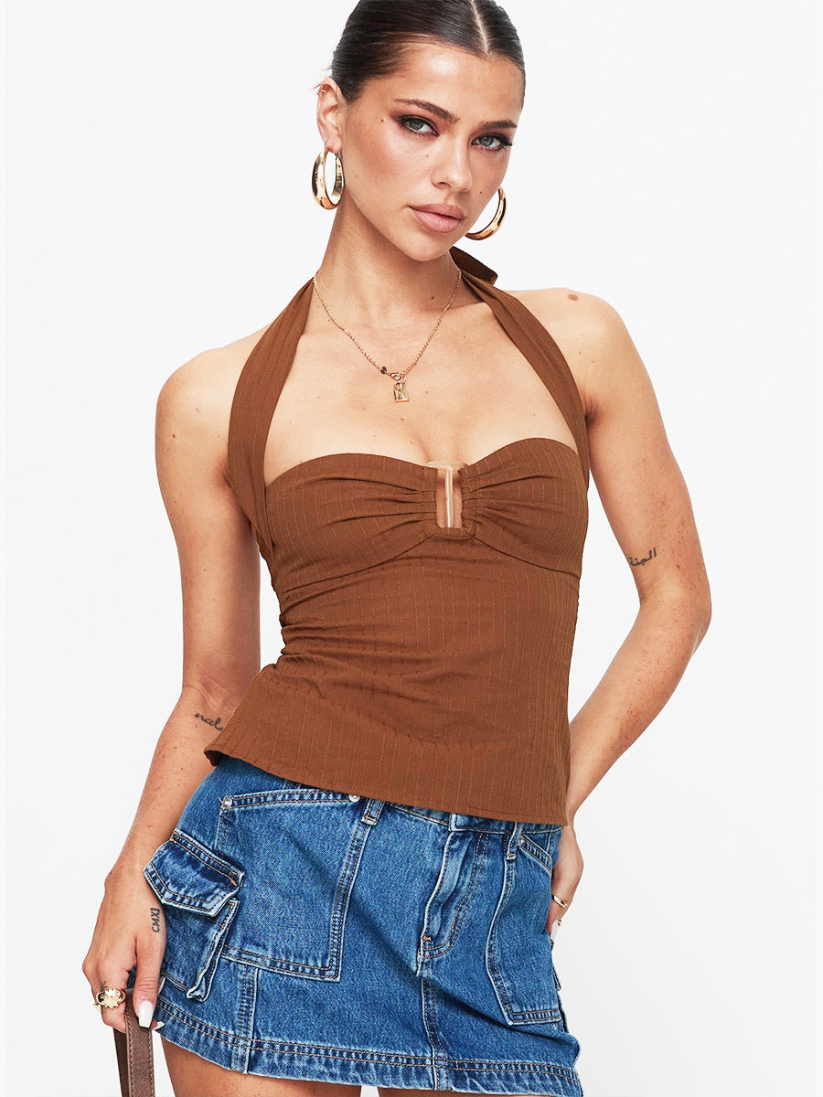 Women Fashion Sexy Solid Color Halter-Neck Tank Top