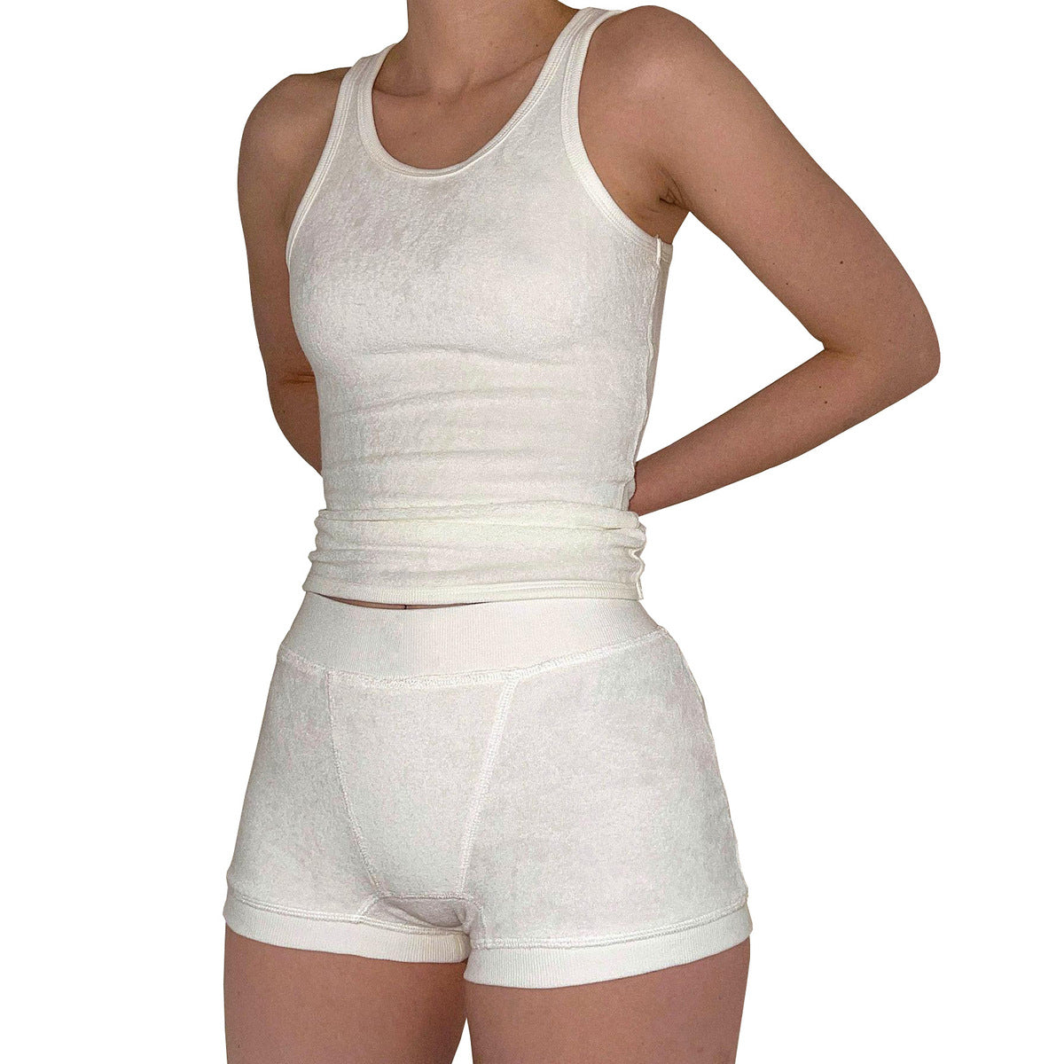 Women Casual Cotton Solid Color Tank Top and Shorts Set
