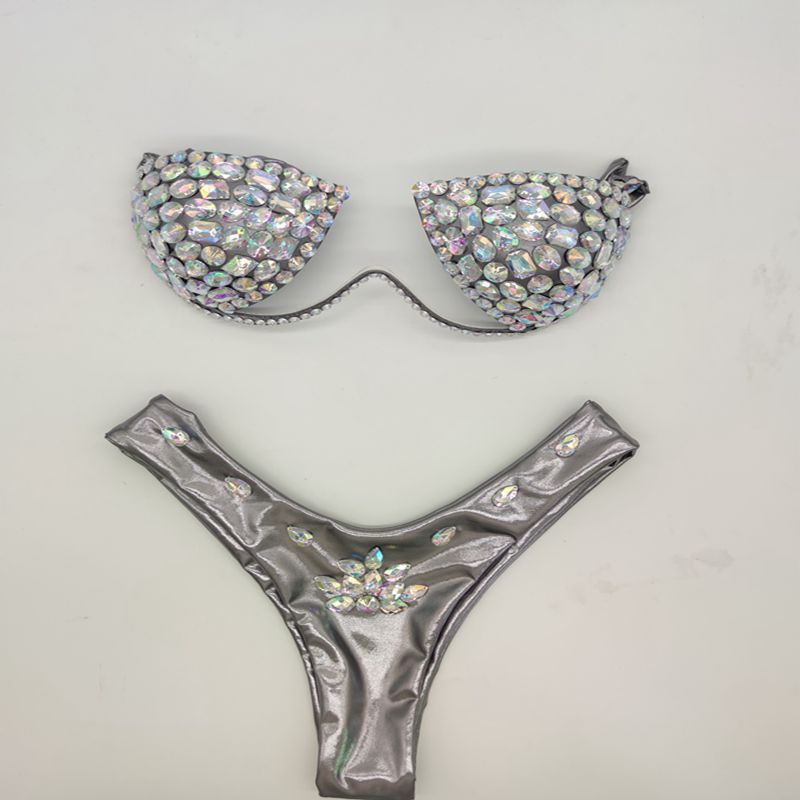 Traje de baño bikini sexy con diamantes de imitación a la moda para mujer