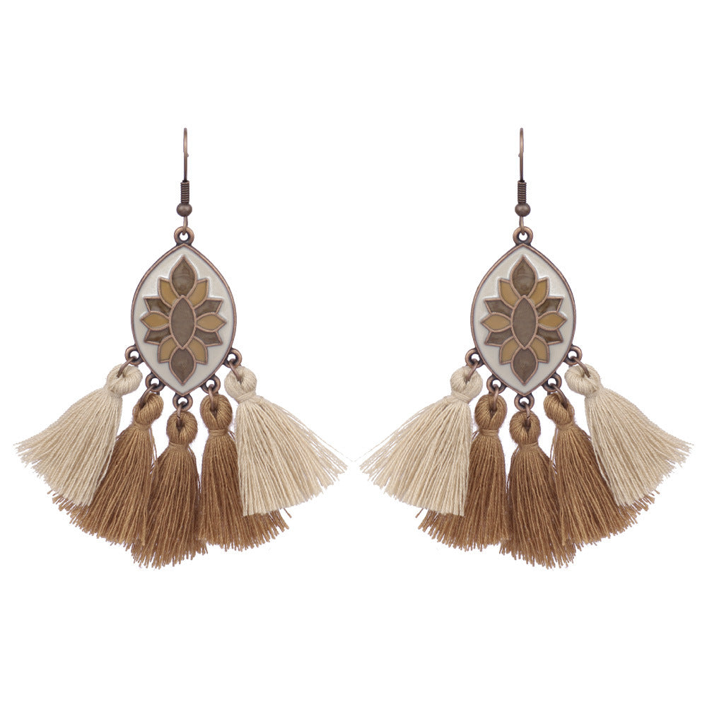 Boucles d'oreilles à pompons vintage de style ethnique bohème
