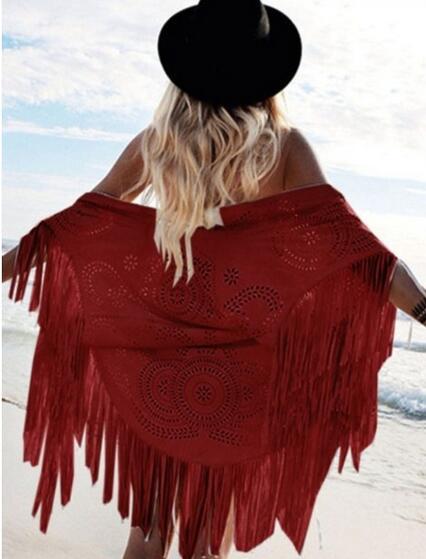 Chal de gamuza con borlas para mujer, estilo bohemio, de verano