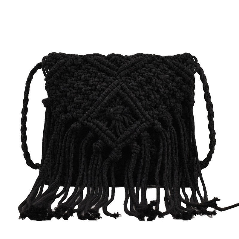 Bolso tejido con borlas estilo bohemio informal para mujer