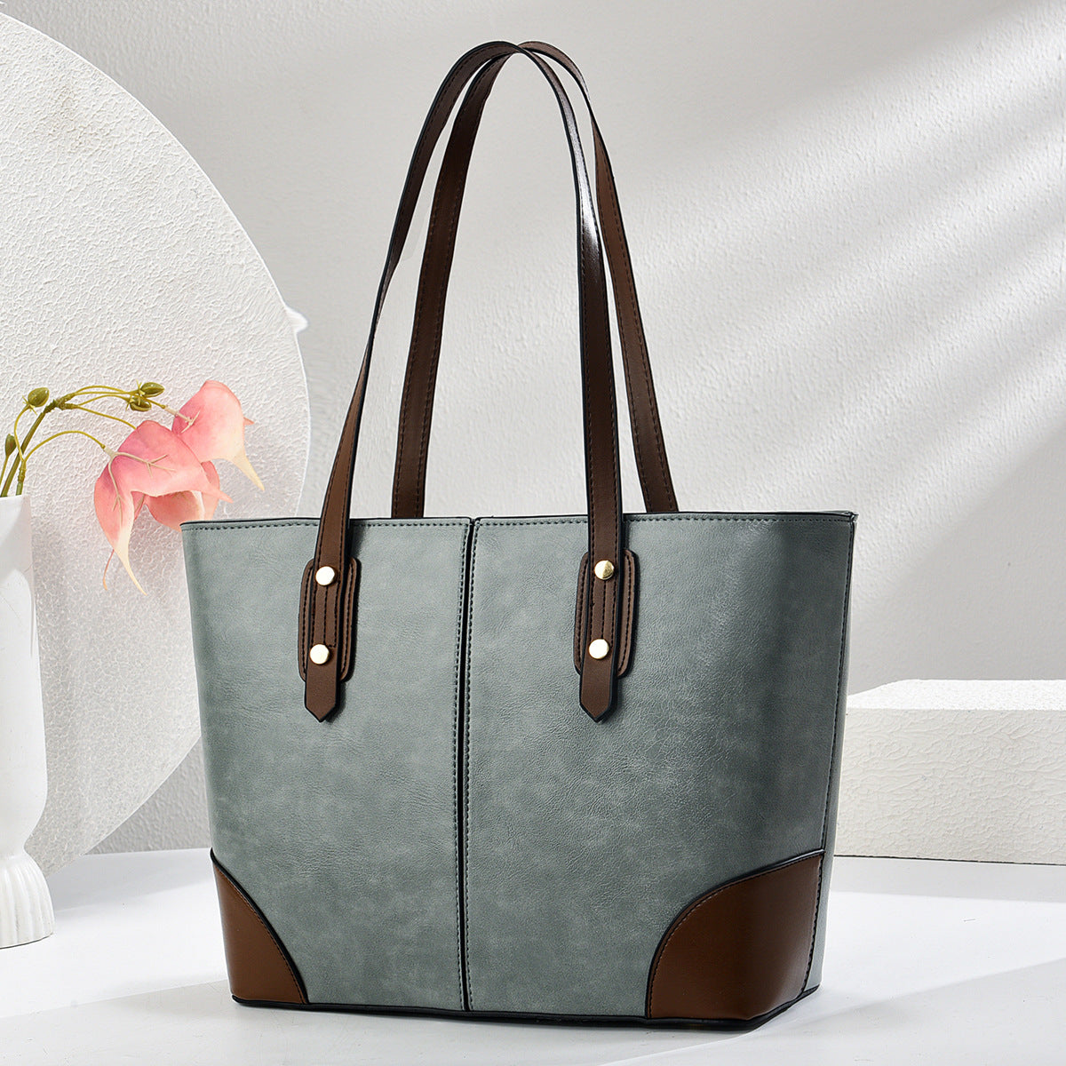 Women Casual Large Capacity PU Shoulder Tote Bag