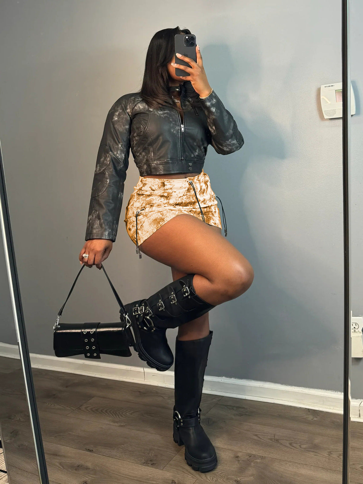 Women Fashion Sexy Printed Pleated Drawstring Pocket Skirt