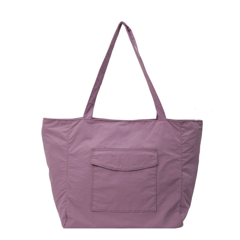 Bolso tote de nailon de gran capacidad, sencillo y de color sólido para mujer