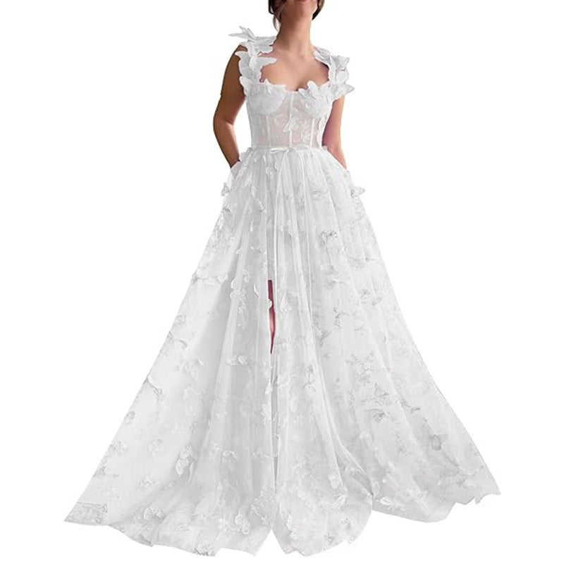 Vestido de fiesta elegante con abertura de encaje para mujer