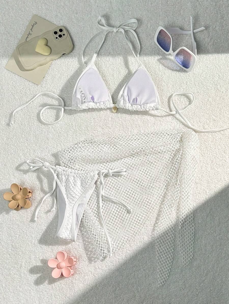 Traje de baño sexy de color sólido con agujeros para mujer