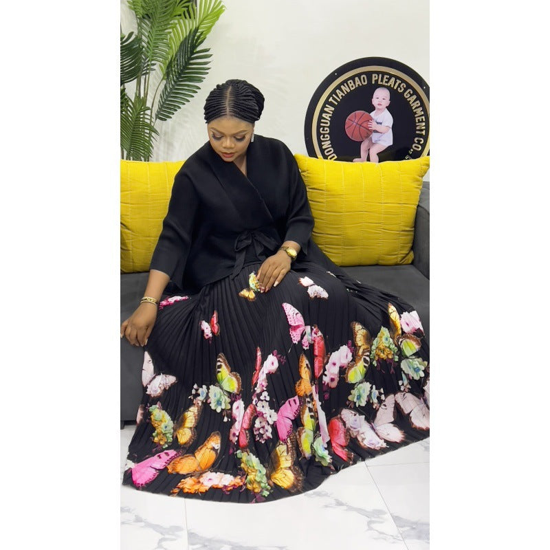 African Women Butterfly Print Irregular Plus Size Skirt Set