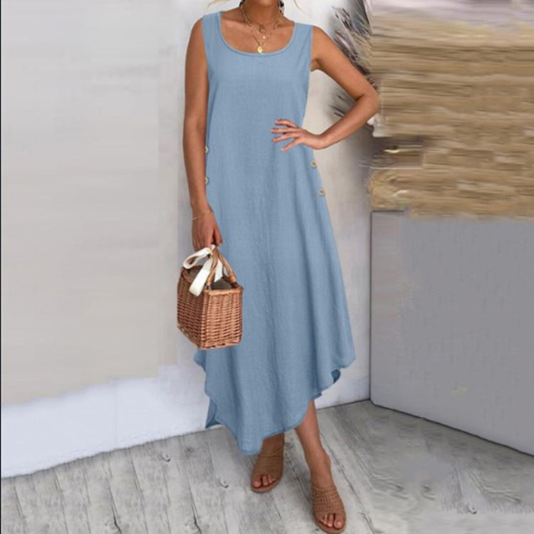 Vestido largo informal de lino y algodón para mujer de verano
