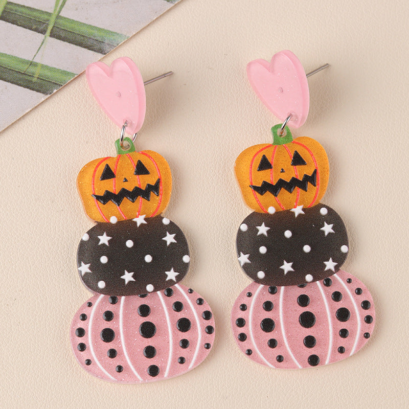Boucles d'oreilles citrouille fantôme en acrylique pour femme, motif dessin animé d'Halloween
