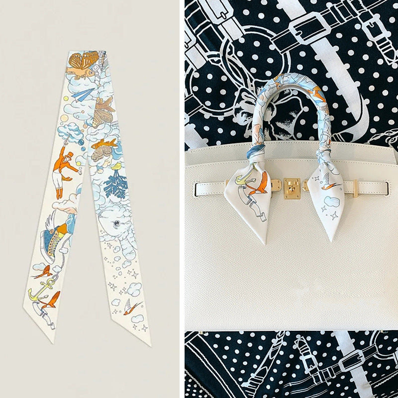 Bufanda con asa para bolso con lazo estampado de moda
