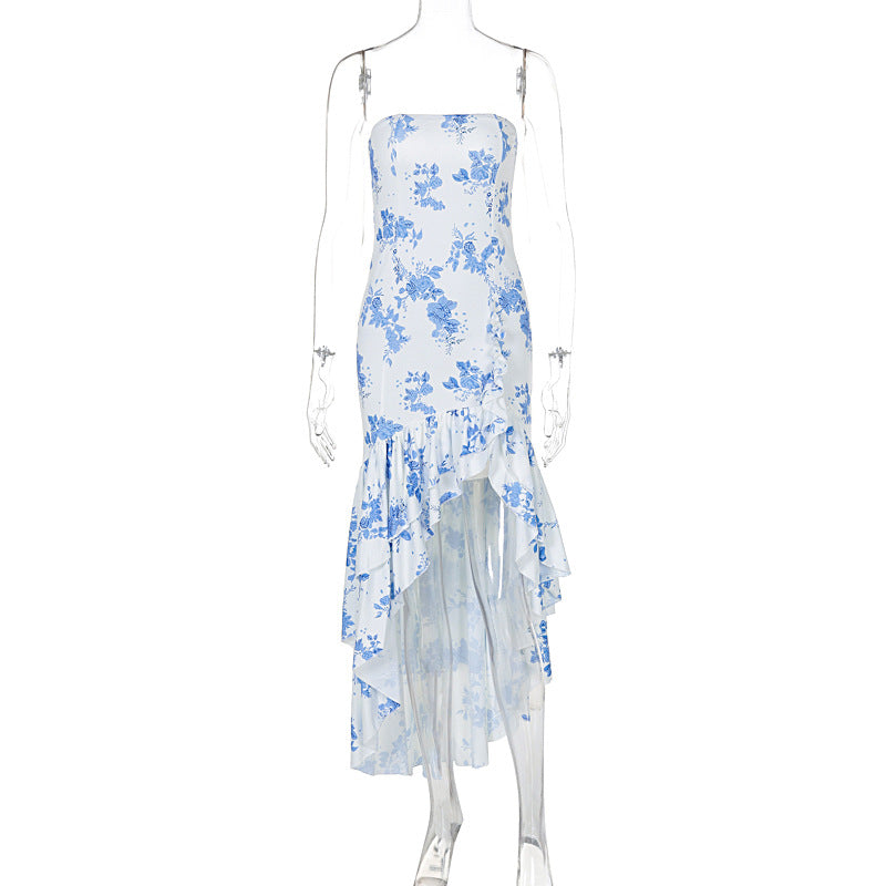 Robe tube irrégulière sexy à volants pour femmes