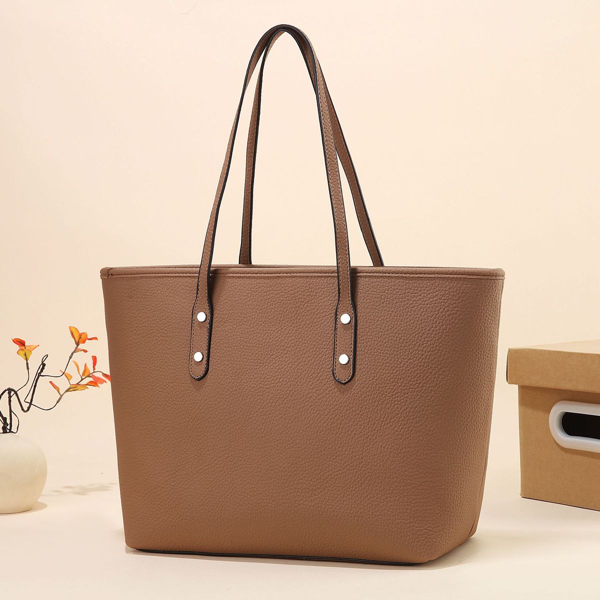 Simple Solid Color Large Capacity PU Tote Bag