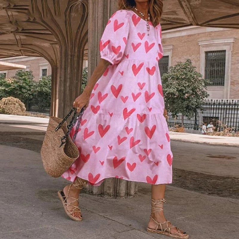 Summer Women Casual Bohemian Short Sleeve Polka Dot Dress