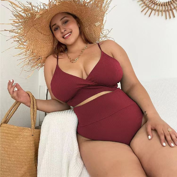 Bikini sexy grande taille à la mode pour femmes, couleur unie