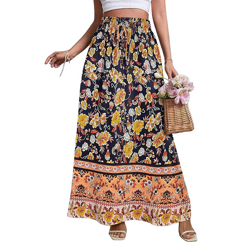 Falda holgada de cintura alta con estampado floral informal a la moda para mujer