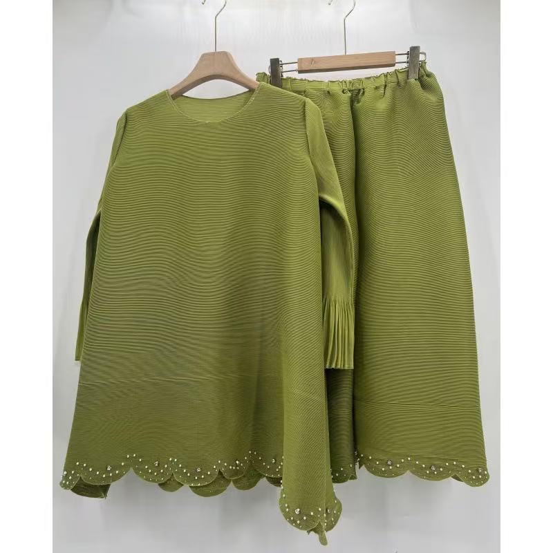 African Women Pleated Solid Color Beaded Casual Set