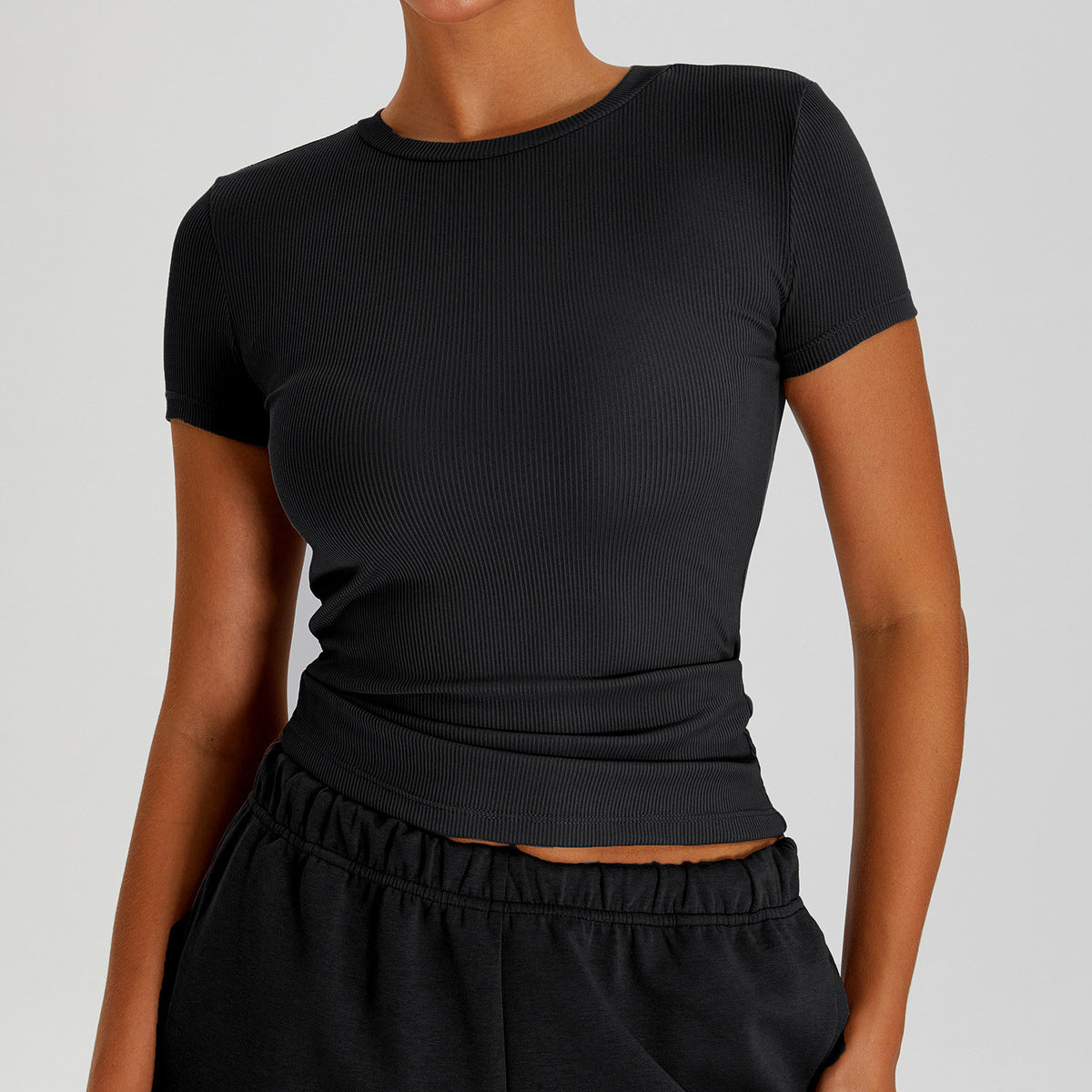 T-shirt de yoga décontracté à séchage rapide pour femme, couleur unie
