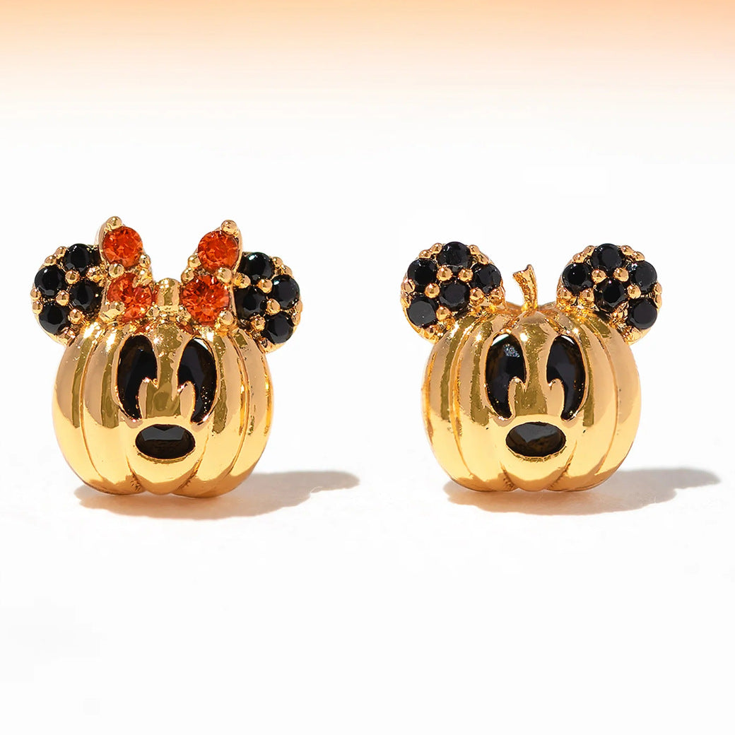 Pendientes de Halloween con dibujos animados de moda, chapados en cobre dorado