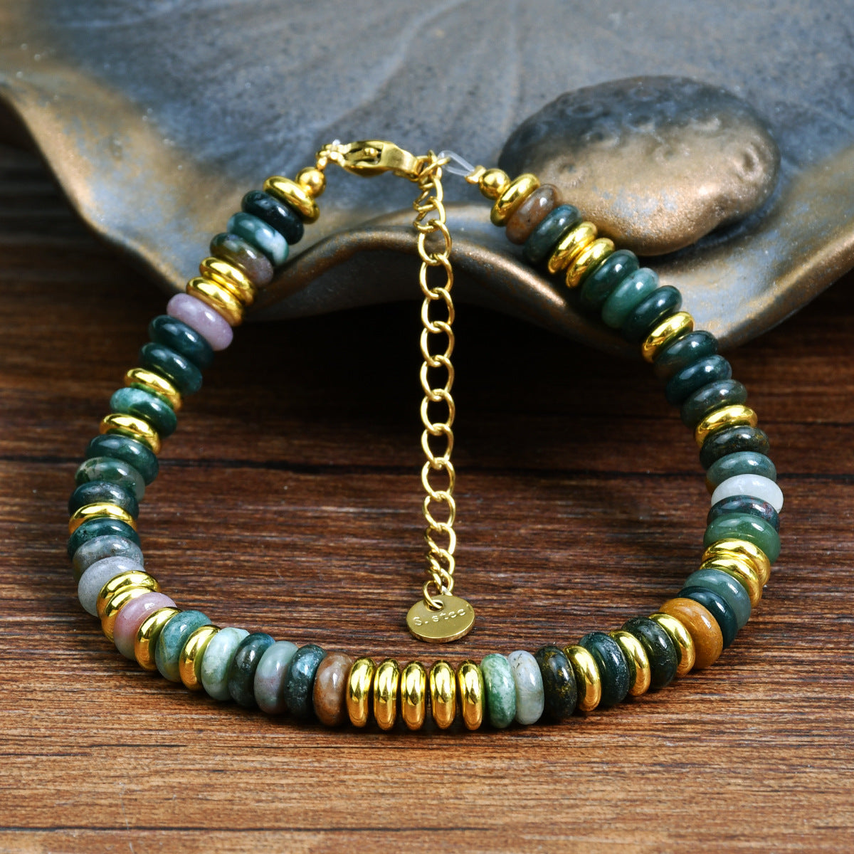 Women Multicolor Natural Stone Beaded Bracelet - Organic Fashion Accessory