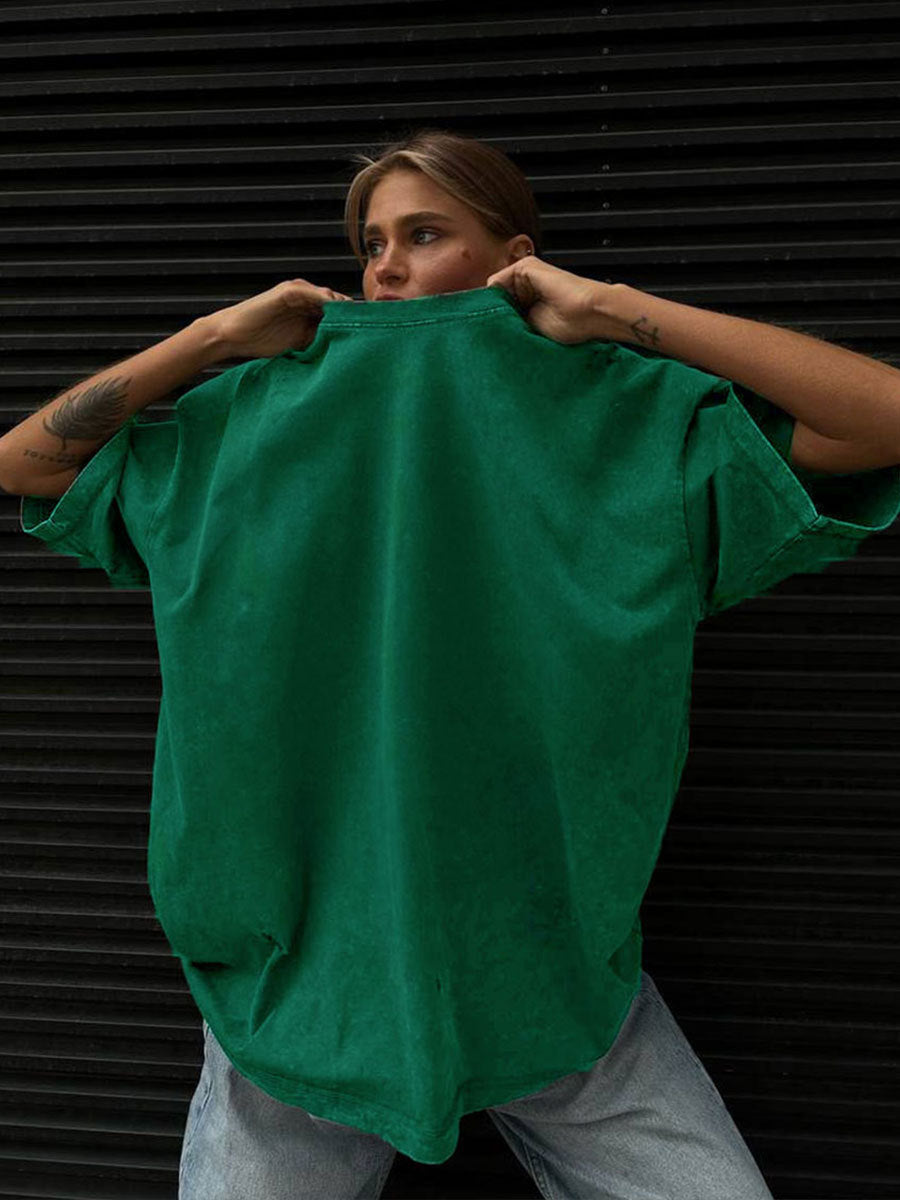 Camiseta informal holgada de manga corta en color liso para mujer