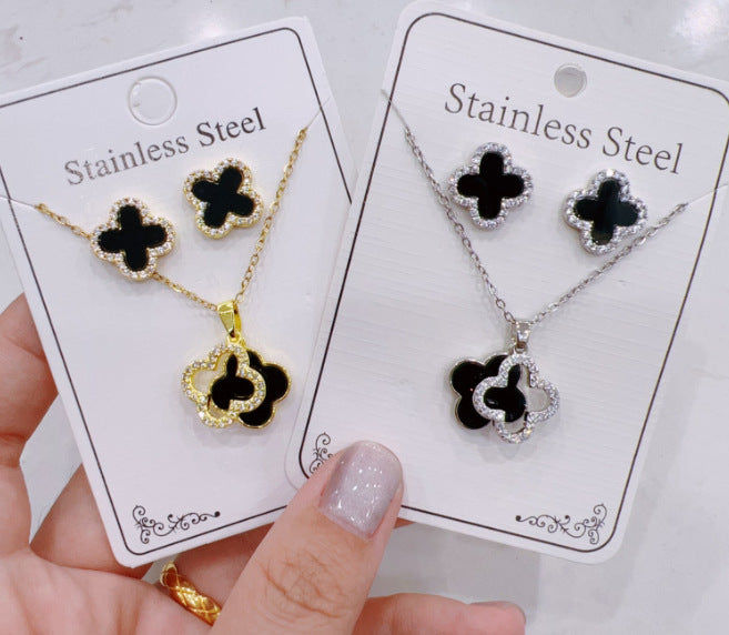 Women Fashion Zircon Necklace Earrings Set